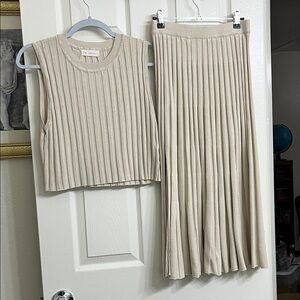 By Together Cream Ribbed Skirt Set